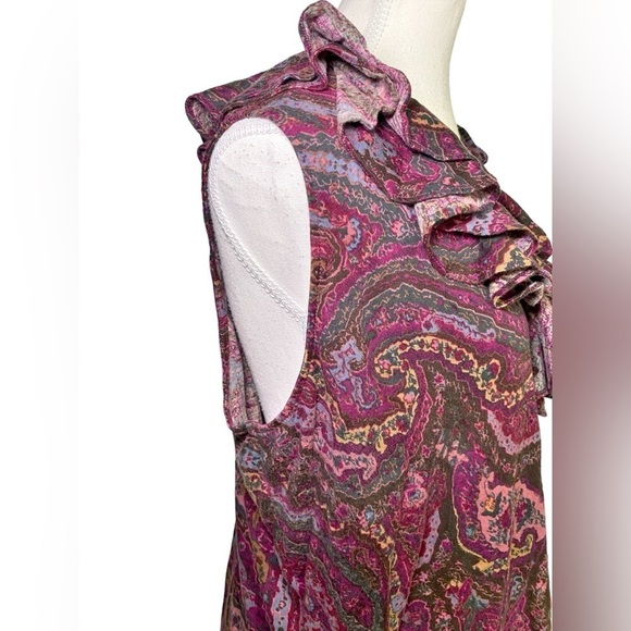 Lauren Ralph Lauren Dark Burgandy Paisley Tank Top with Ruffles - Picture 4 of 11
